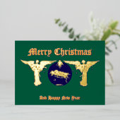 エンジェルズウィズベビーイエズクリスマス出生 箔シーズンカード (立ち正面)