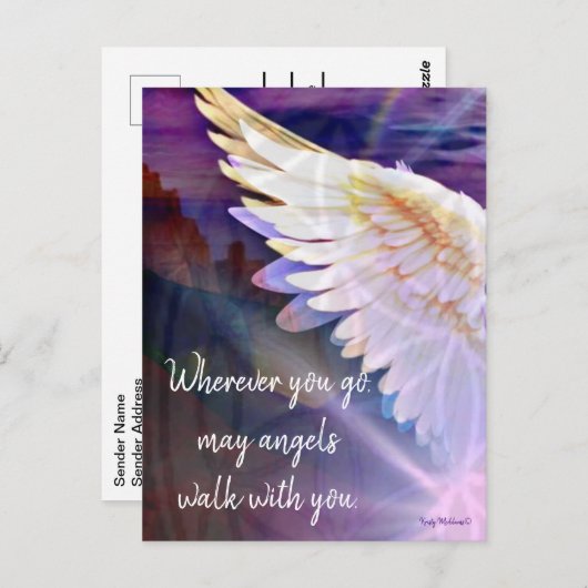 エンジェルズウォークウィズユザガーディアンジェルウィング引用文アート ポストカード (正面/裏面)