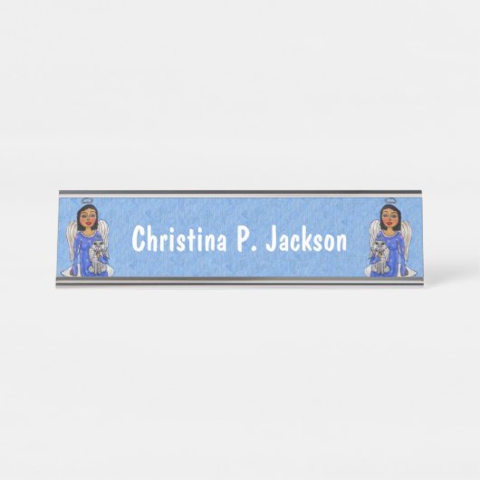 エンジェルズホールディングホワイトキャットエンジェルズオンクラウドブルー デスクネームプレート (正面)