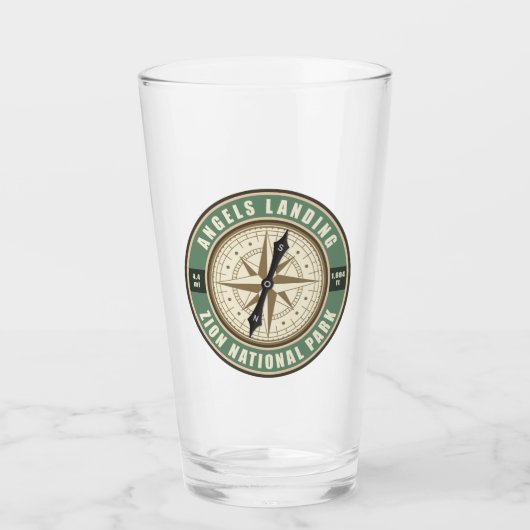 エンジェルズランディングトレイルユタコンパスハイキングバッジ タンブラーグラス (正面)