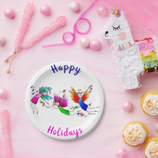 エンジェルズレッドグリーンとブルーハッピースピリッツ水色 ペーパープレート (パーティー)