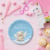 エンジェルテディベアーオンクラウドベビーブルー ペーパープレート (パーティー)