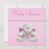 エンジェルテディ、ベビーシューズ&真珠のベビーシャワー 招待状 (正面)