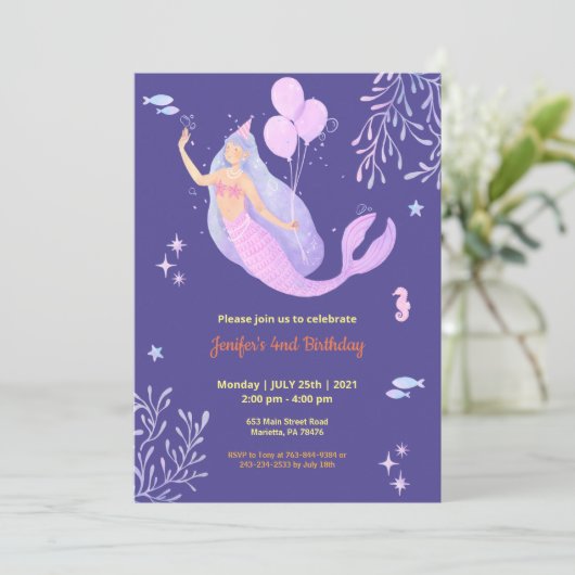 エンジェルテーマエレガント誕生日 招待状 (スタンド正面)