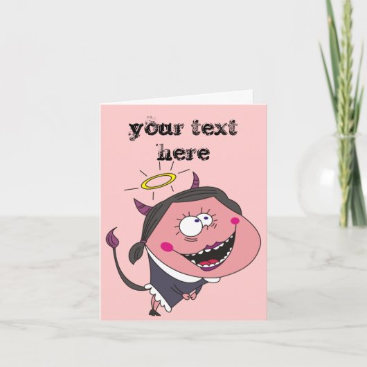 エンジェルデビルガールおもしろいあいさつパーソナライズされたきカード カード (正面)