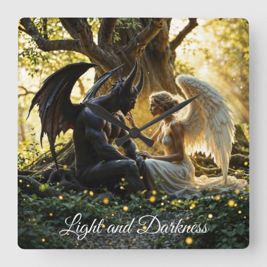 エンジェルデーモンスーパーナチュラルブライトデザイン スクエア壁時計 (正面)