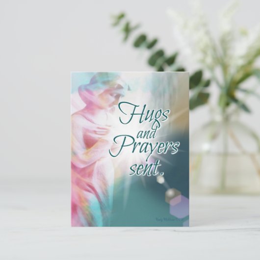 エンジェルハグ祈りの言葉意思美しい水色 ポストカード (スタンド正面)