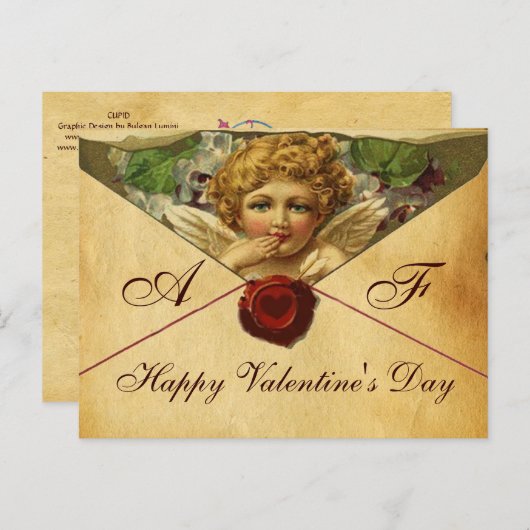 エンジェルハートワックスシールパーチメントバレンタインモノグラム シーズンポストカード (正面/裏面)