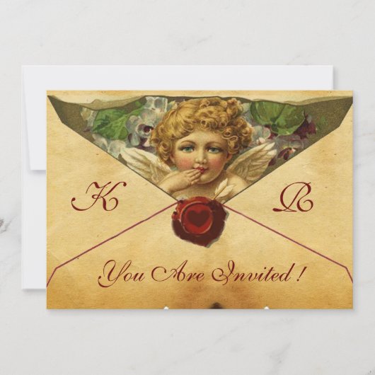 エンジェルハート ワックスシール パーチメント モノグラム 招待状 (正面)