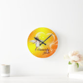 エンジェルパーソナライズされたウォールクロック – 黄色のハート ラウンド壁時計 (ホーム)