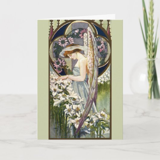 エンジェルビクトリアンとヴィンテージイースターリリーの花 カード (正面)