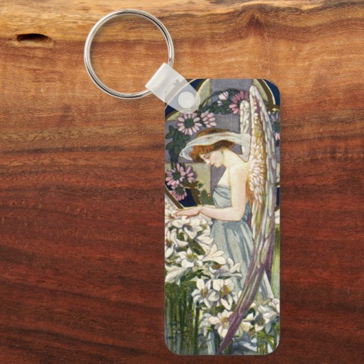 エンジェルビクトリアンとヴィンテージイースターリリーの花 キーホルダー (正面)