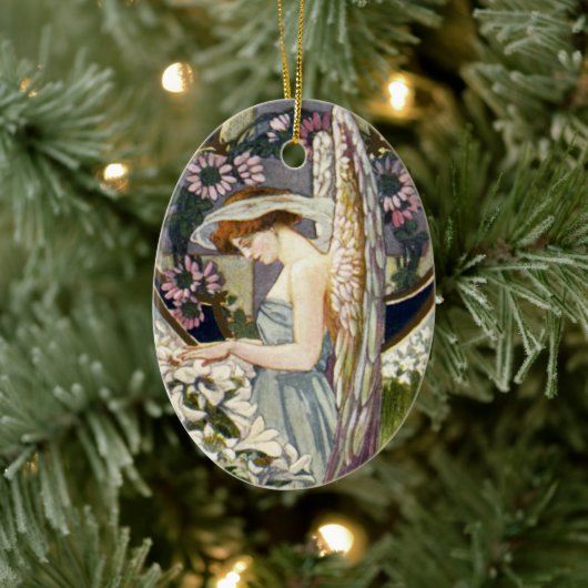 エンジェルビクトリアンとヴィンテージイースターリリーの花 セラミックオーナメント (ツリー)