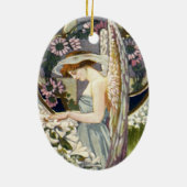 エンジェルビクトリアンとヴィンテージイースターリリーの花 セラミックオーナメント (裏面)