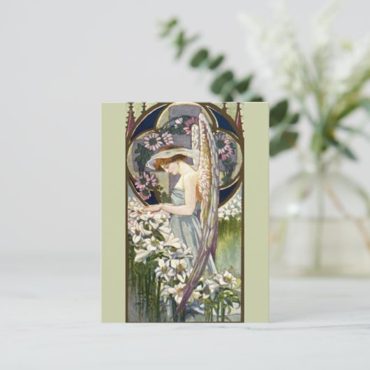 エンジェルビクトリアンとヴィンテージイースターリリーの花 ポストカード (スタンド正面)