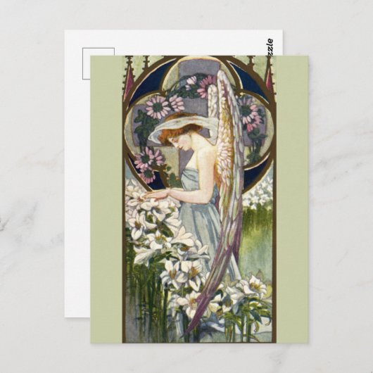 エンジェルビクトリアンとヴィンテージイースターリリーの花 ポストカード (正面/裏面)