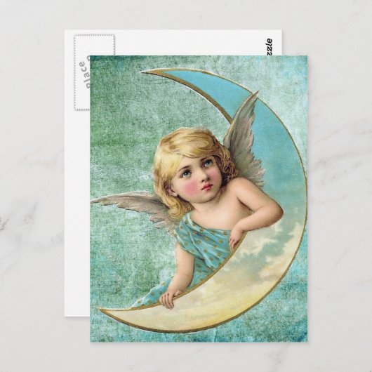 エンジェルビクトリアンアンドムーンヴィンテージイラストレーション ポストカード (正面/裏面)