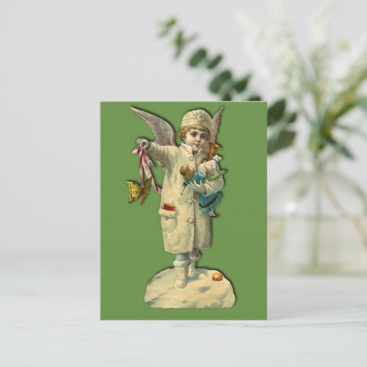 エンジェルビクトリアンチャイルドホリデーカードとシール シーズンポストカード (スタンド正面)