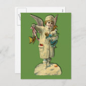 エンジェルビクトリアンチャイルドホリデーカードとシール シーズンポストカード (正面/裏面)