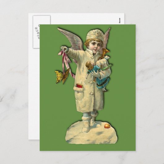 エンジェルビクトリアンチャイルドホリデーカードとシール シーズンポストカード (正面/裏面)