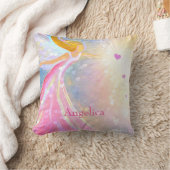 エンジェルピンクブルーウォーターカラーハートモノグラム クッション (ブランケット)