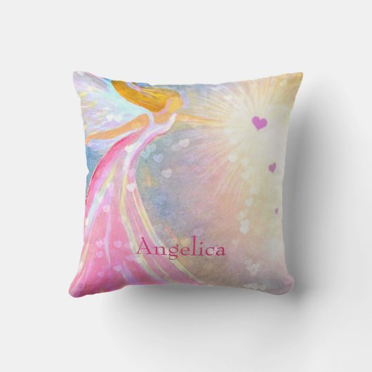 エンジェルピンクブルーウォーターカラーハートモノグラム クッション (裏面)