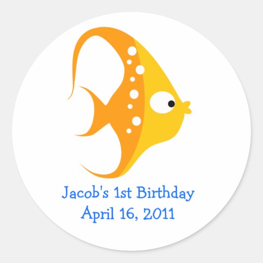 エンジェルフィッシュ赤ちゃんシャワーまたは誕生日好意ステッカー ラウンドシール (正面)
