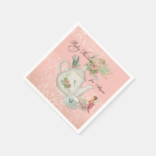 エンジェルフェアリーティーポット茶カップパーティーベビーシャワーデコール スタンダードカクテルナプキン (角)