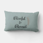 エンジェルフェザーブルーティール（緑がかった色）リネンプリント腰枕 ランバークッション (裏面)