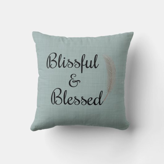 エンジェルフェザーブルーティール(緑がかった色)リネンプリント装飾用クッション クッション (裏面)