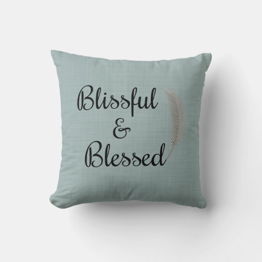 エンジェルフェザーブルーティール(緑がかった色)リネンプリント装飾用クッション クッション (正面)