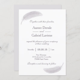 エンジェルフェザー薄紫ホワイトグレーエレガントウェディング 招待状