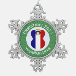 エンジェルフランスのクリスマス国旗パーソナライズされた スノーフレークピューターオーナメント