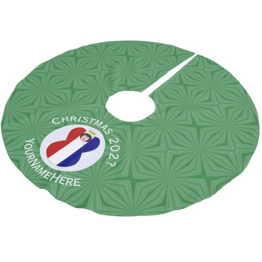 エンジェルフランスのクリスマス国旗パーソナライズされた ブラッシュドポリエステルツリースカート (アングル)