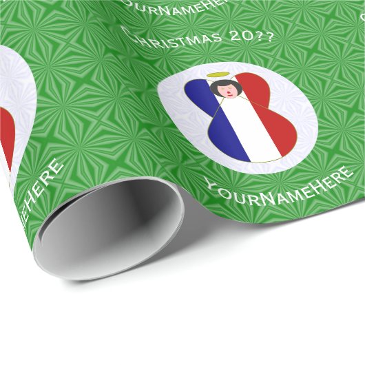 エンジェルフランスのクリスマス国旗パーソナライズされた ラッピングペーパー (ロールコーナー)