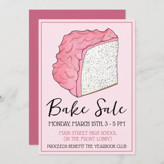 エンジェルフードケーキスライスベイクセールデザートソーシャル 招待状 (正面/裏面)