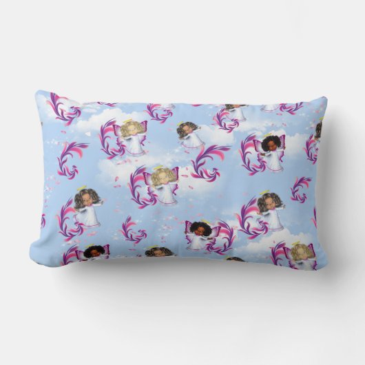 エンジェルベビー飛んでいるガールズ ランバークッション (正面)