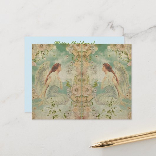 エンジェルホワイトフラワーブルースカイ ポストカード (正面/裏面インサイチュ)