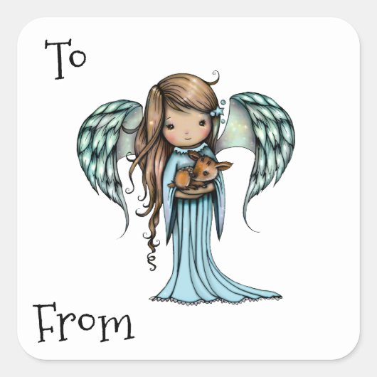 エンジェルホールディングファウン図解入りの、写真付きのアート スクエアシール (正面)