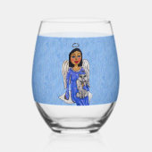 エンジェルホールディングホワイトキャットオンクラウドスカイブルー ステムなしワイングラス (正面)