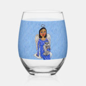 エンジェルホールディングホワイトキャットオンクラウドスカイブルー ステムなしワイングラス (裏面)