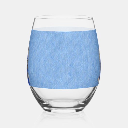 エンジェルホールディングホワイトキャットオンクラウドスカイブルー ステムなしワイングラス (右)