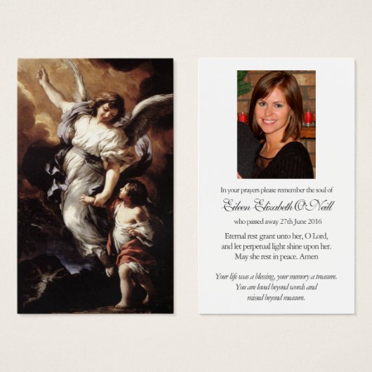 エンジェルメモリアルロス葬儀祈りの言葉同情カード (正面&裏面)