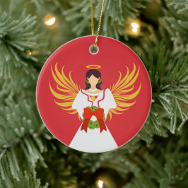 エンジェルメリークリスマスレッドグリーンリースウィングギフト セラミックオーナメント
