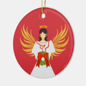 エンジェルメリークリスマスレッドグリーンリースウィングギフト セラミックオーナメント (左)