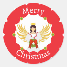 エンジェルモダンメリークリスマスレッドリース ラウンドシール