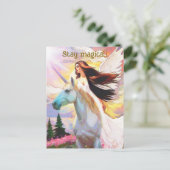 エンジェルユニコーンステイマジカルウォーター色引用文アート ポストカード (スタンド正面)