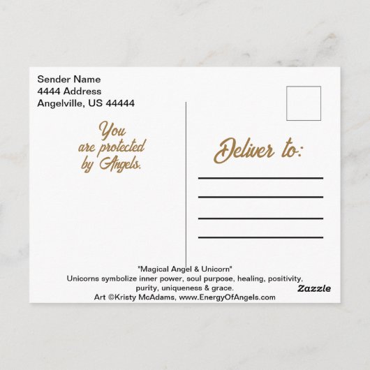 エンジェルユニコーンステイマジカルウォーター色引用文アート ポストカード (裏面)