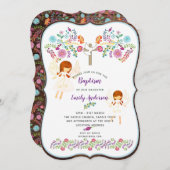 エンジェルラブバプテスマ招待状とフォーク花 招待状 (正面/裏面)