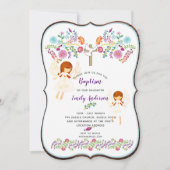 エンジェルラブバプテスマ招待状とフォーク花 招待状 (正面)